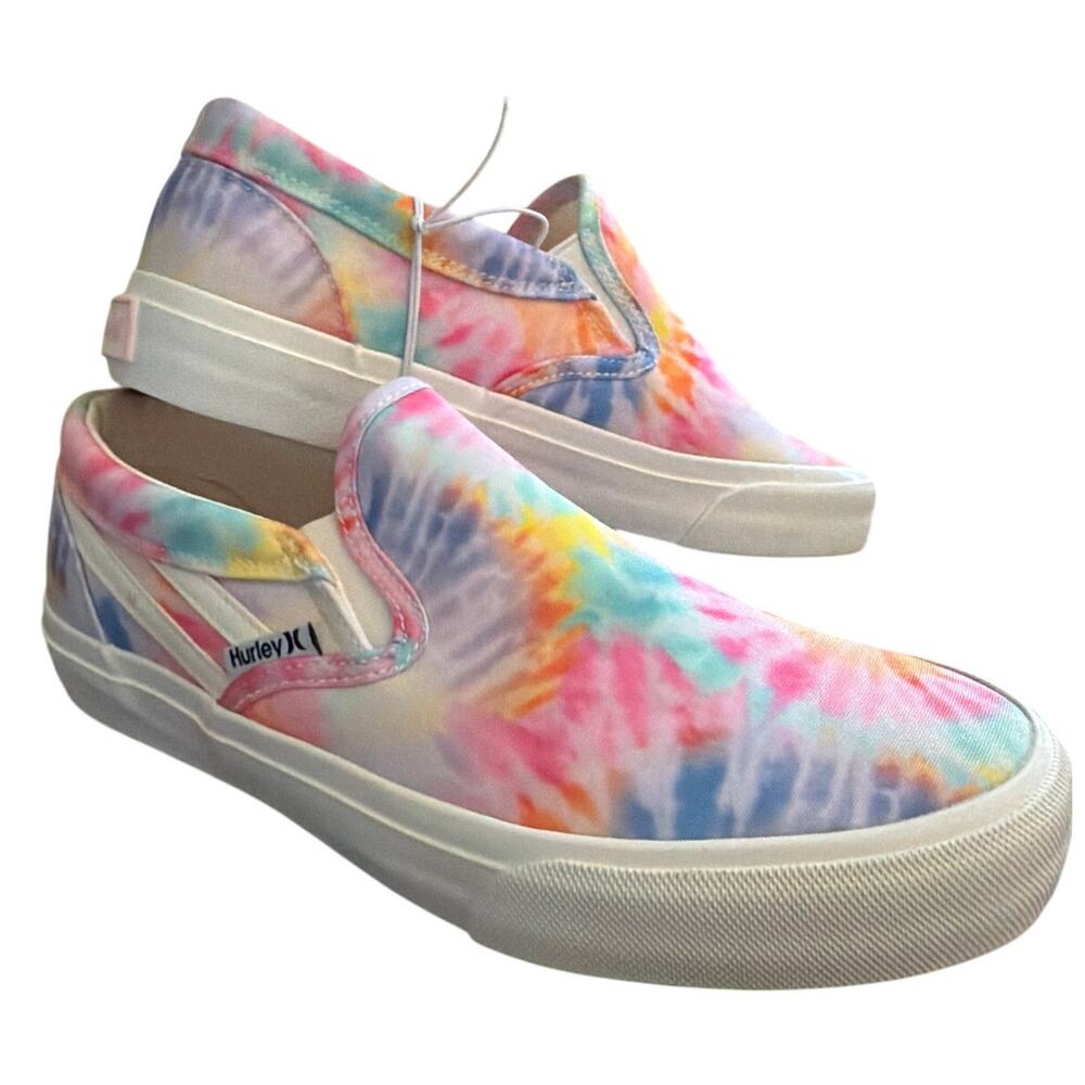 NEW Hurley Canvas Slip on Sneakers Girls Size 4 Pink Blue Purple Tie Dye Whimsy